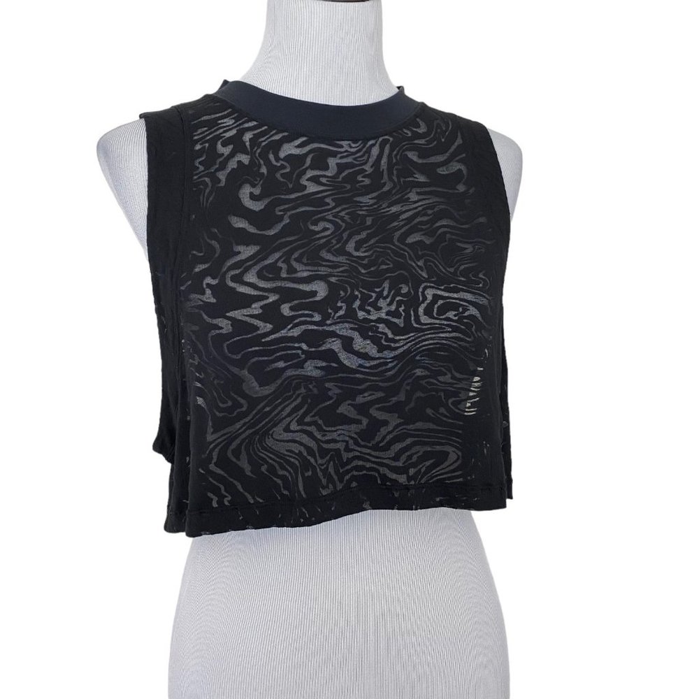 lululemon athletica Black Sheer Patterned Cropped Tank